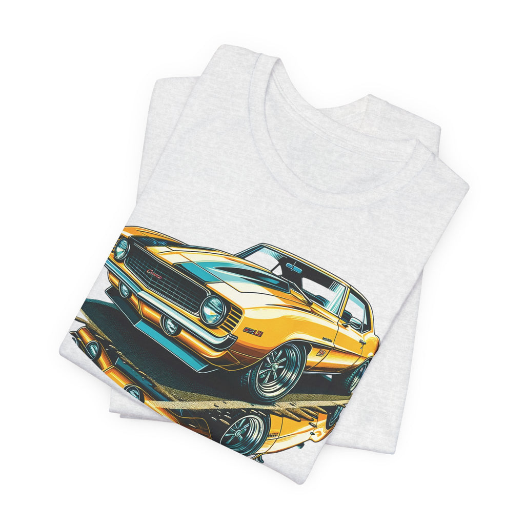 Yellow Classic Muscle Car T-Shirt | American Muscle Roars back graphic tee