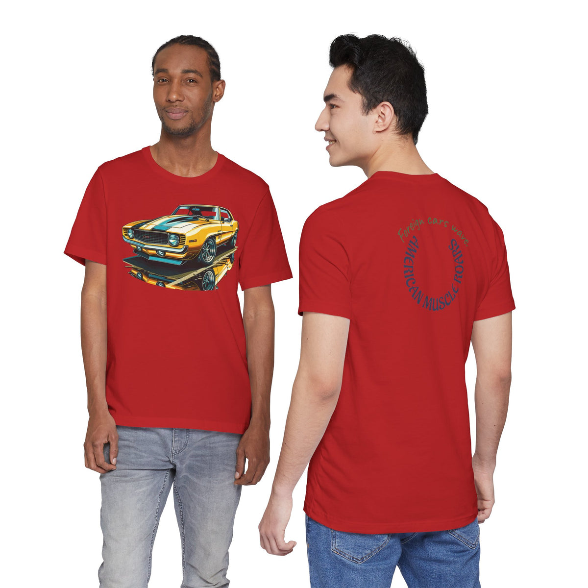 Yellow Classic Muscle Car T-Shirt | American Muscle Roars back graphic tee