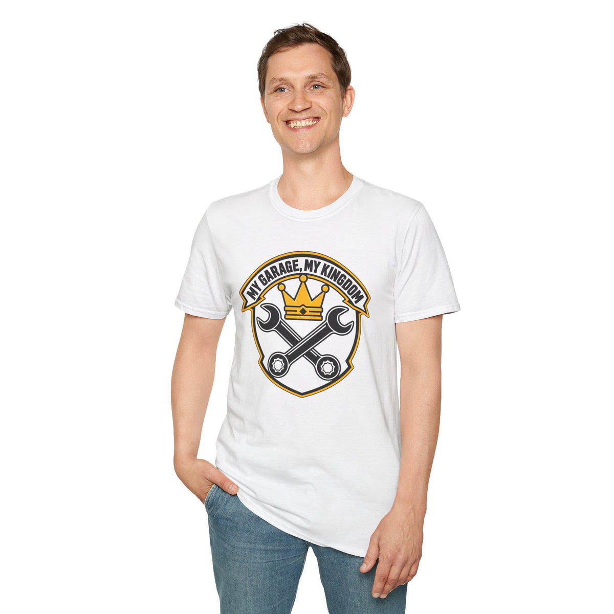 Garage King T-Shirt — "My Garage, My Kingdom" Wrench & Crown Tee