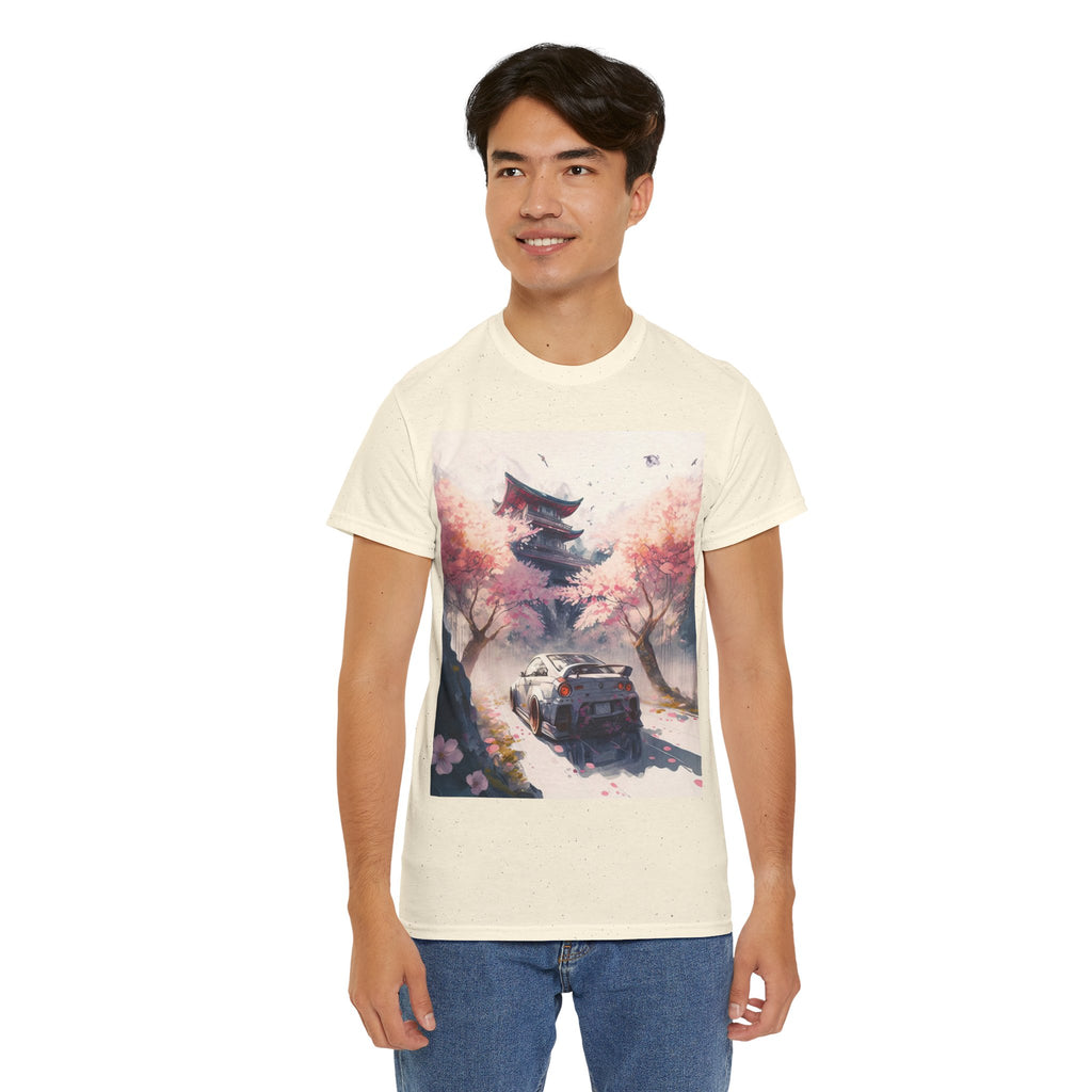 Sakura Drift Retro Sports Car Tee — Cherry Blossom JDM Graphic T-Shirt