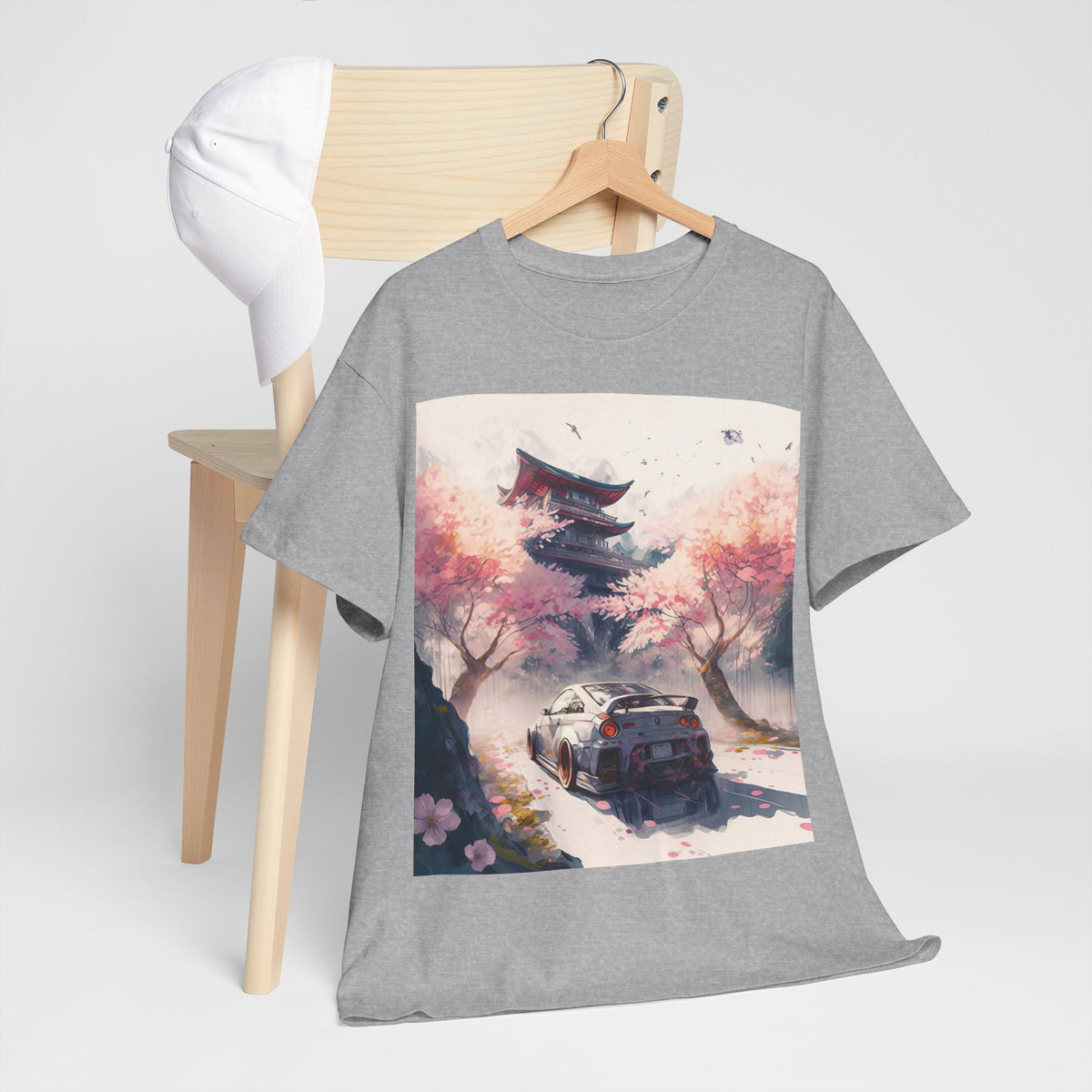 Sakura Drift Retro Sports Car Tee — Cherry Blossom JDM Graphic T-Shirt