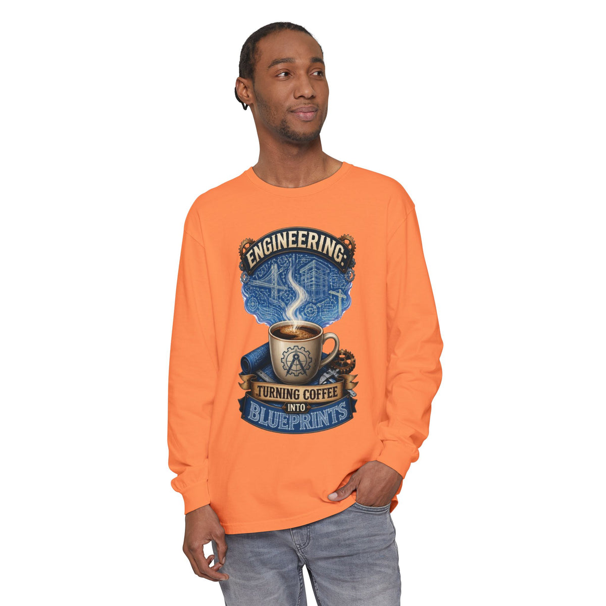 Engineering Coffee Long Sleeve Tee — "Turning Coffee Into Blueprints"