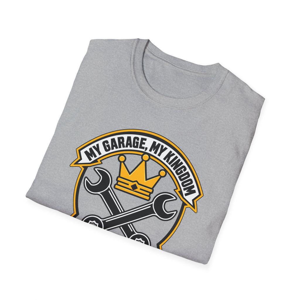 Garage King T-Shirt — "My Garage, My Kingdom" Wrench & Crown Tee