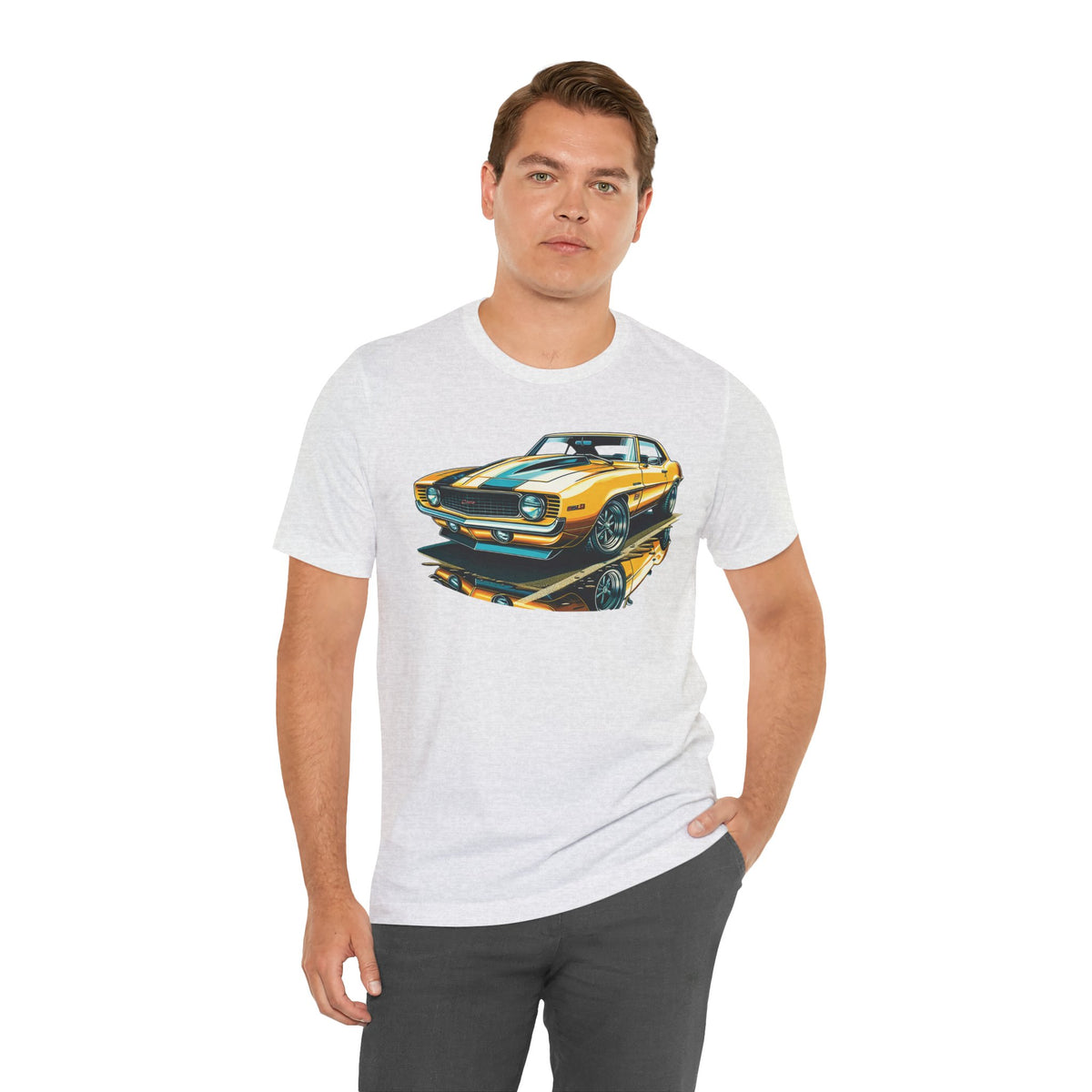 Yellow Classic Muscle Car T-Shirt | American Muscle Roars back graphic tee