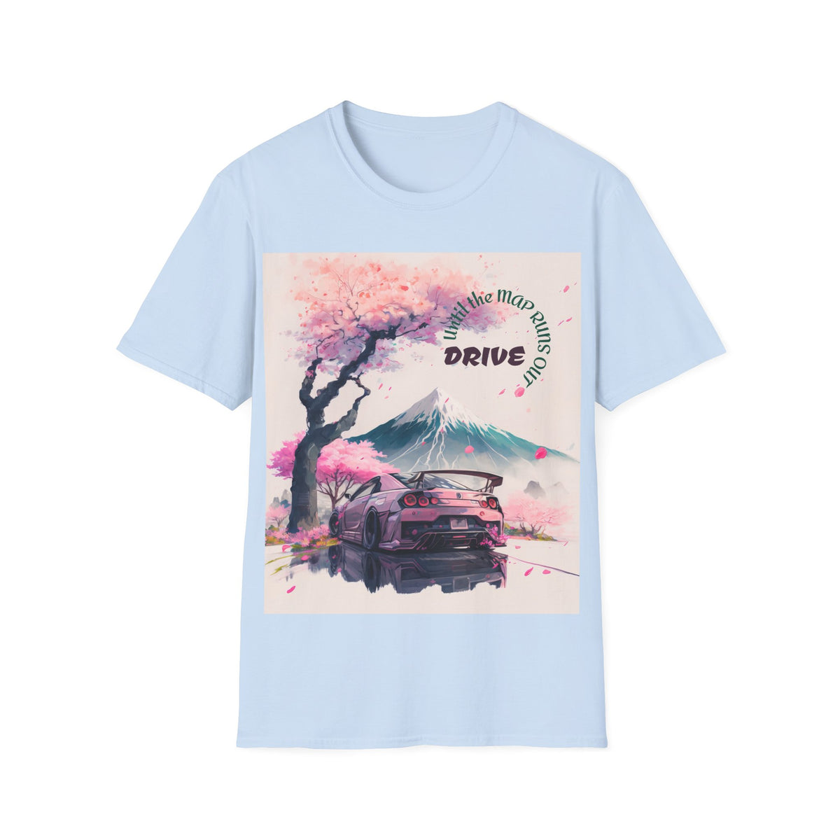 Cherry Blossom Skyline Drive T-Shirt | Retro Car, Mount Fuji