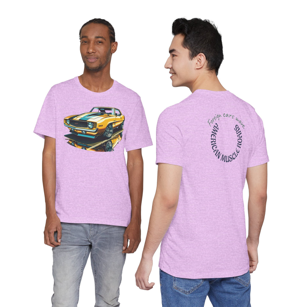 Yellow Classic Muscle Car T-Shirt | American Muscle Roars back graphic tee