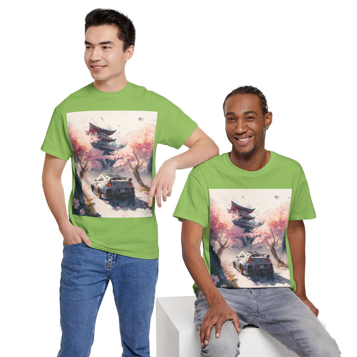 Sakura Drift Retro Sports Car Tee — Cherry Blossom JDM Graphic T-Shirt
