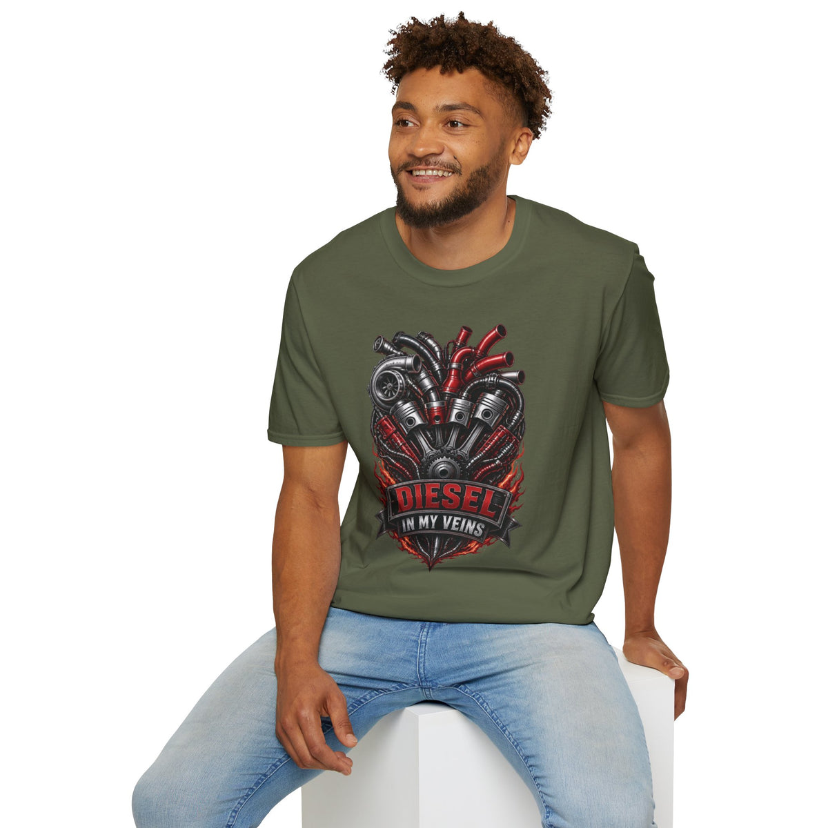 Diesel In My Veins T-Shirt — Engine Heart Graphic Tee for Car & Motor Enthusiasts