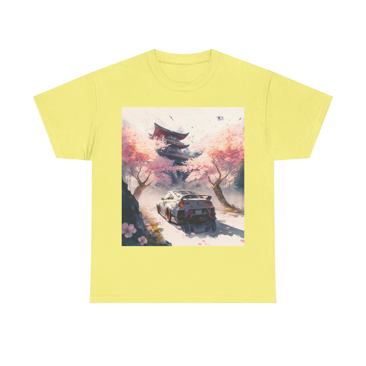 Sakura Drift Retro Sports Car Tee — Cherry Blossom JDM Graphic T-Shirt