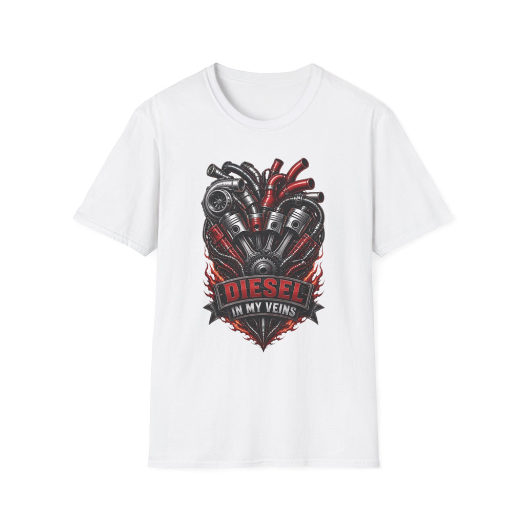 Diesel In My Veins T-Shirt — Engine Heart Graphic Tee for Car & Motor Enthusiasts