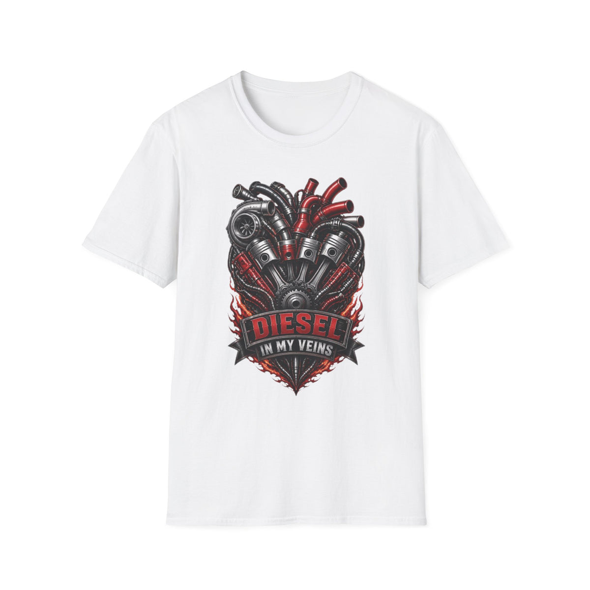 Diesel In My Veins T-Shirt — Engine Heart Graphic Tee for Car & Motor Enthusiasts