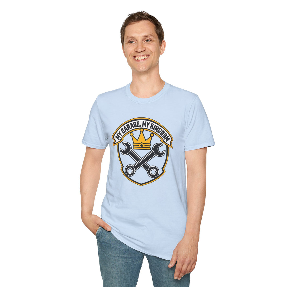 Garage King T-Shirt — "My Garage, My Kingdom" Wrench & Crown Tee