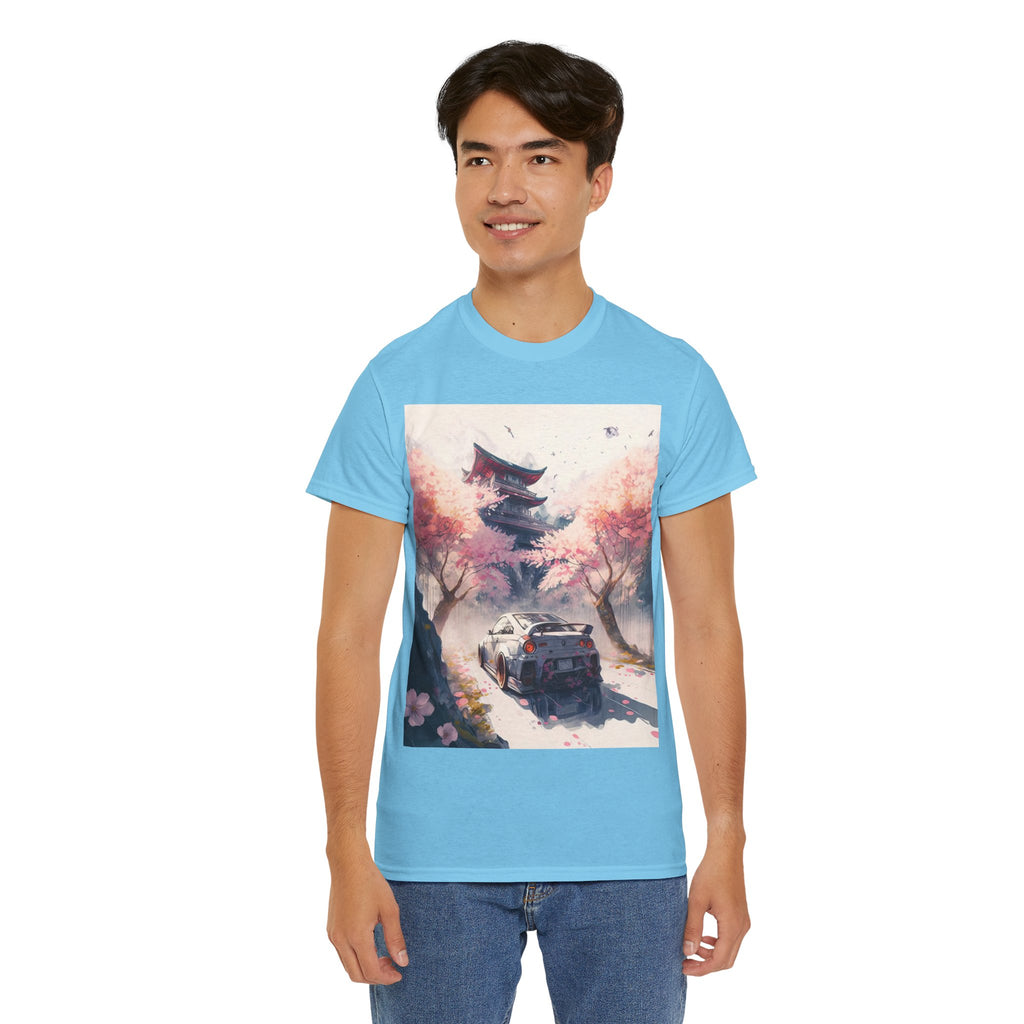 Sakura Drift Retro Sports Car Tee — Cherry Blossom JDM Graphic T-Shirt