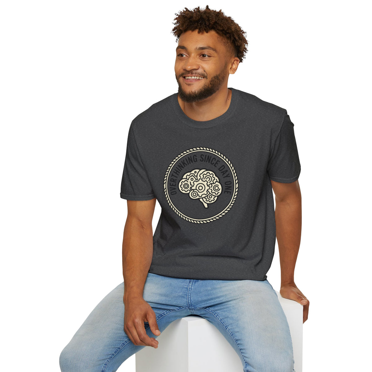 T-Shirt — "Overthinking Since Day One" Brain Graphic Tee