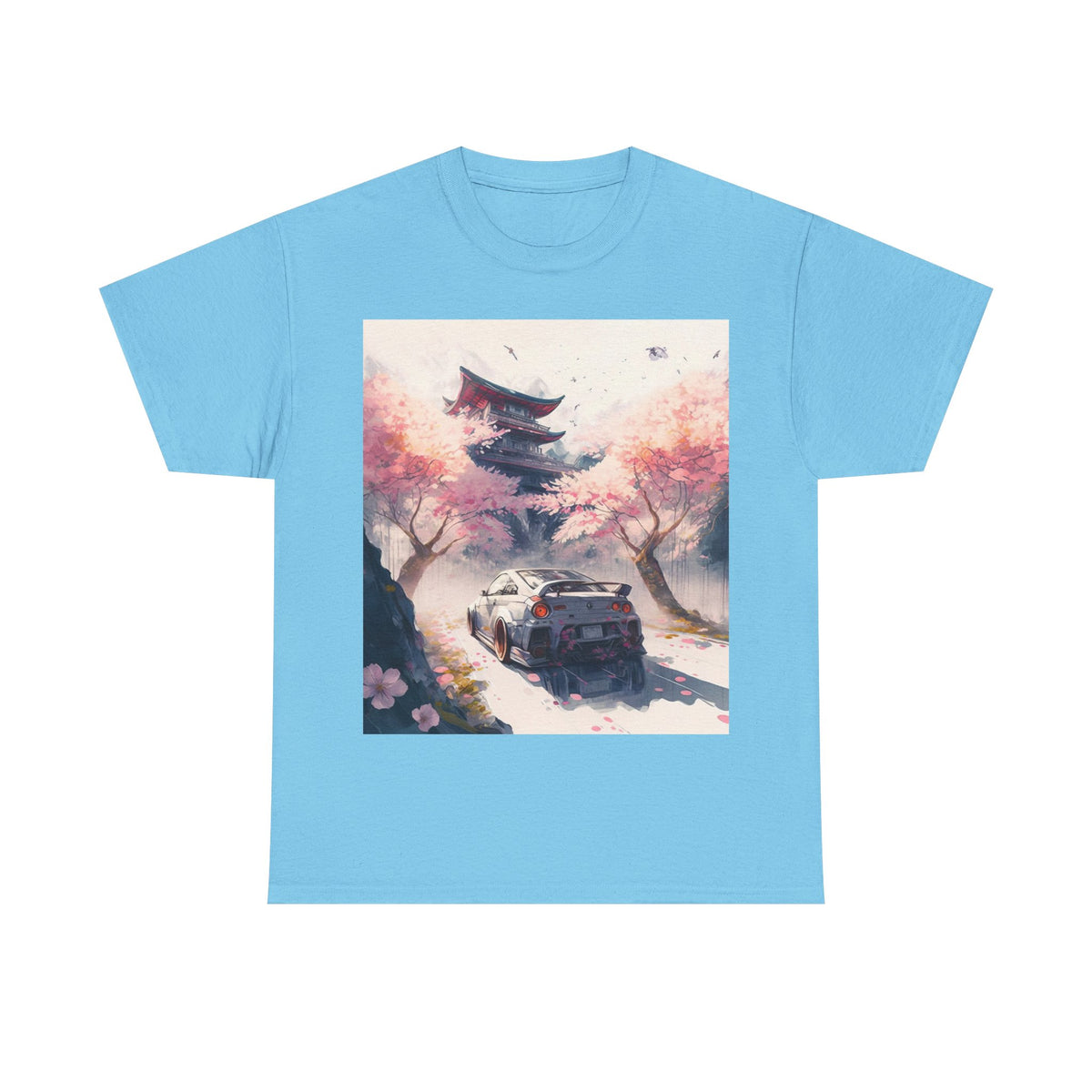 Sakura Drift Retro Sports Car Tee — Cherry Blossom JDM Graphic T-Shirt