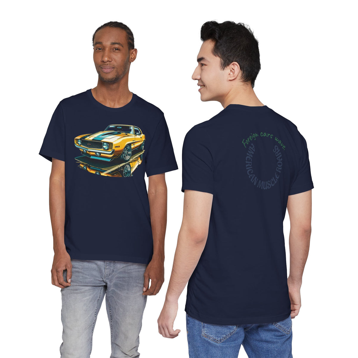 Yellow Classic Muscle Car T-Shirt | American Muscle Roars back graphic tee