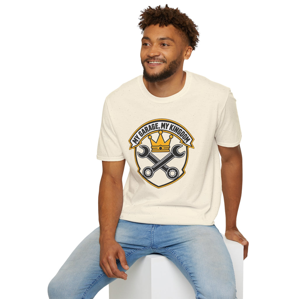 Garage King T-Shirt — "My Garage, My Kingdom" Wrench & Crown Tee