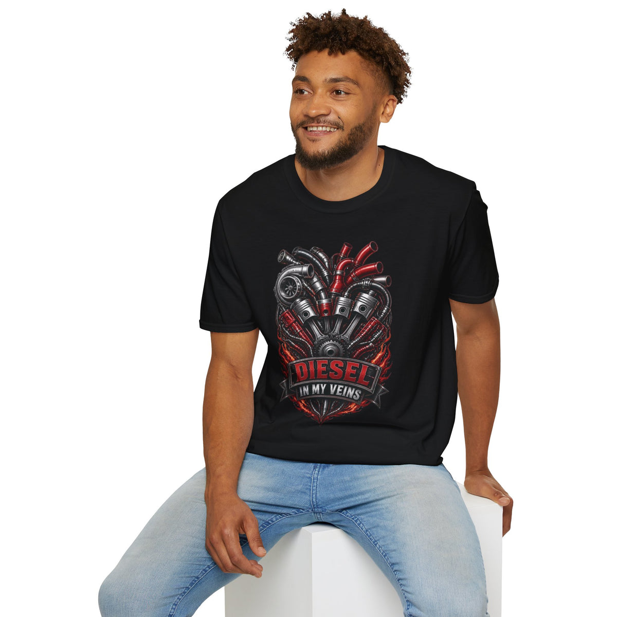 Diesel In My Veins T-Shirt — Engine Heart Graphic Tee for Car & Motor Enthusiasts