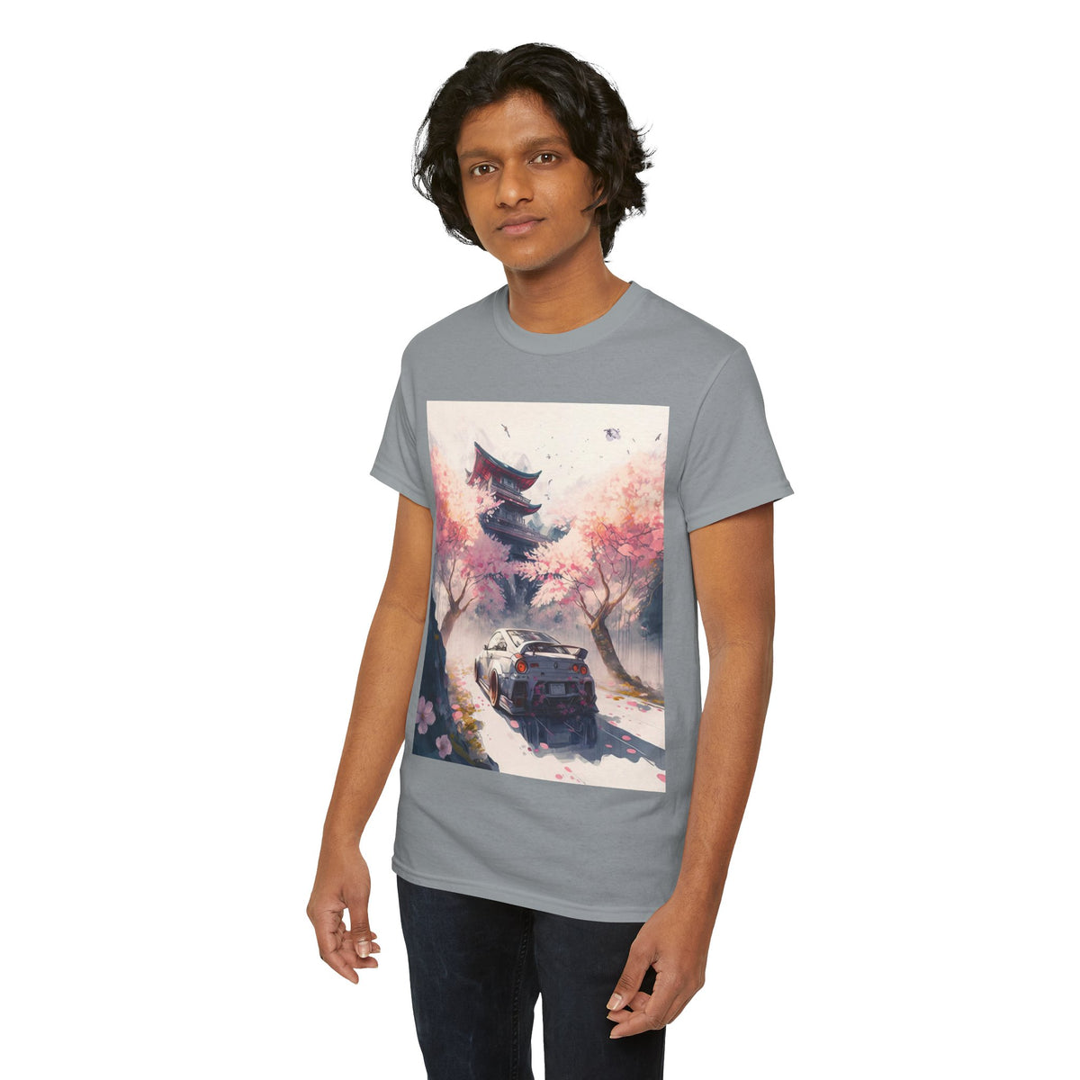 Sakura Drift Retro Sports Car Tee — Cherry Blossom JDM Graphic T-Shirt
