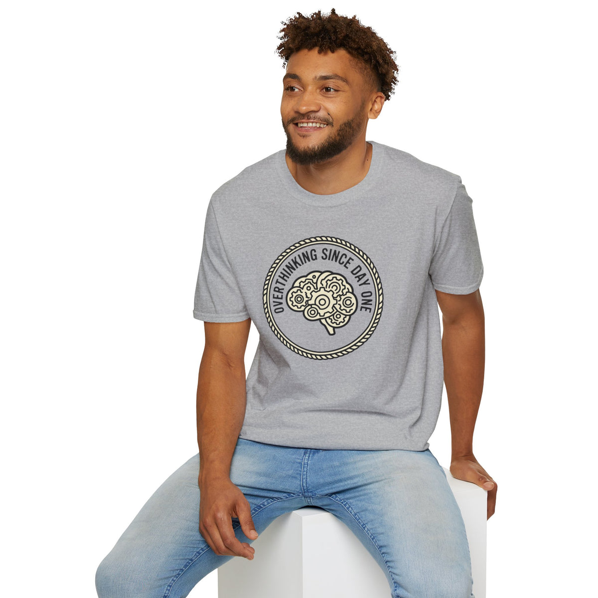 T-Shirt — "Overthinking Since Day One" Brain Graphic Tee