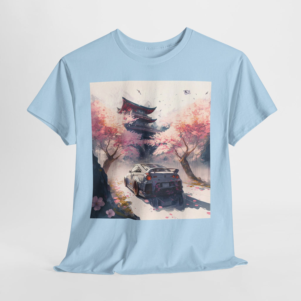 Sakura Drift Retro Sports Car Tee — Cherry Blossom JDM Graphic T-Shirt
