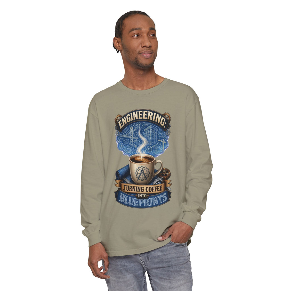 Engineering Coffee Long Sleeve Tee — "Turning Coffee Into Blueprints"