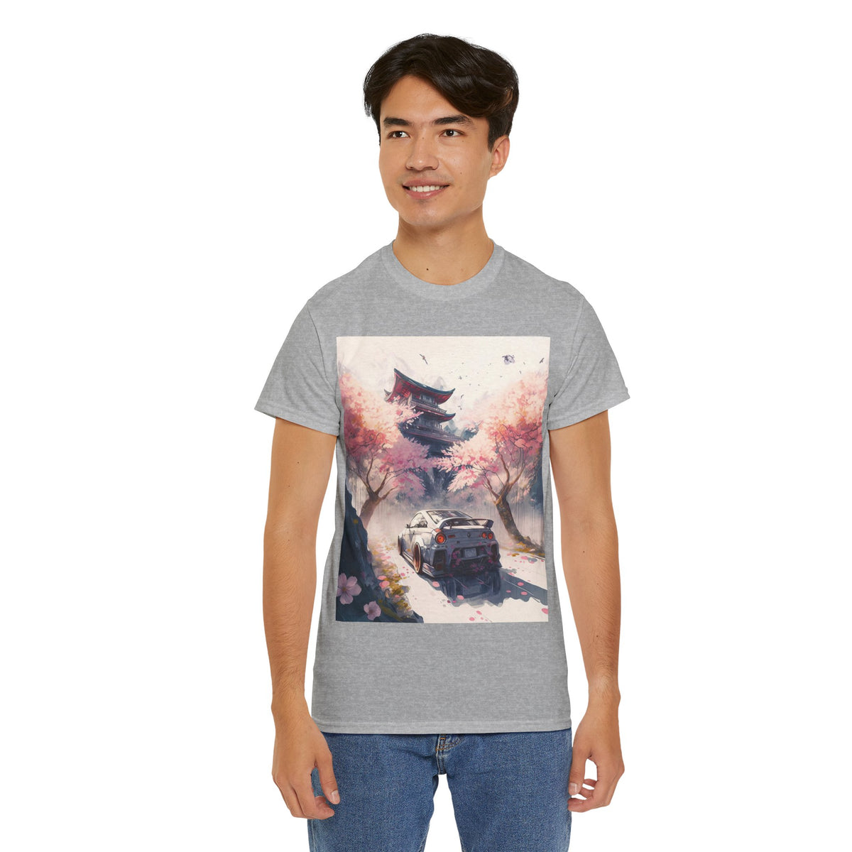 Sakura Drift Retro Sports Car Tee — Cherry Blossom JDM Graphic T-Shirt