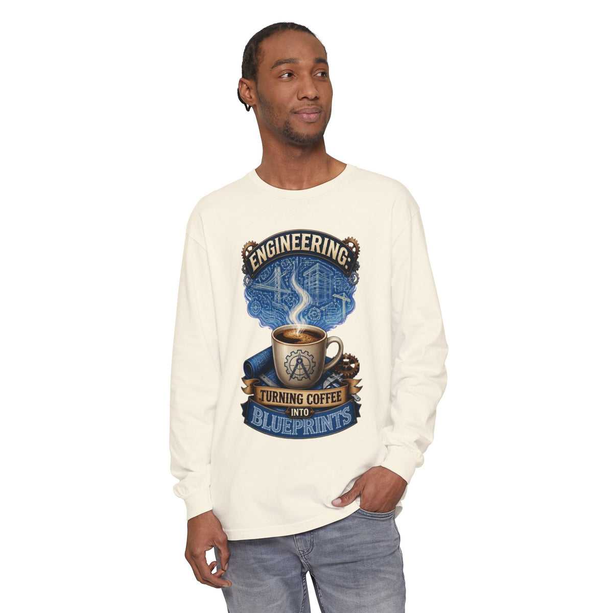 Engineering Coffee Long Sleeve Tee — "Turning Coffee Into Blueprints"