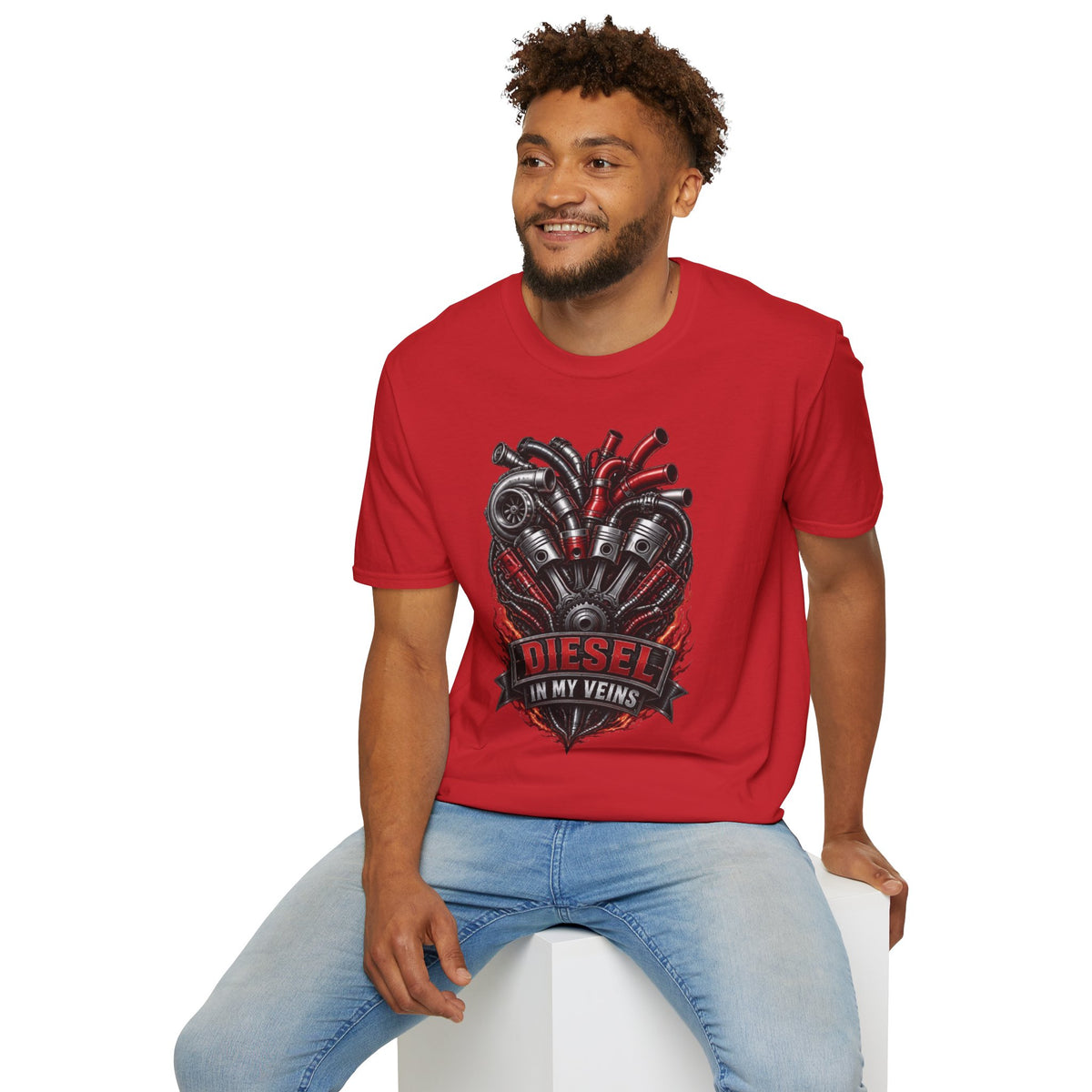 Diesel In My Veins T-Shirt — Engine Heart Graphic Tee for Car & Motor Enthusiasts