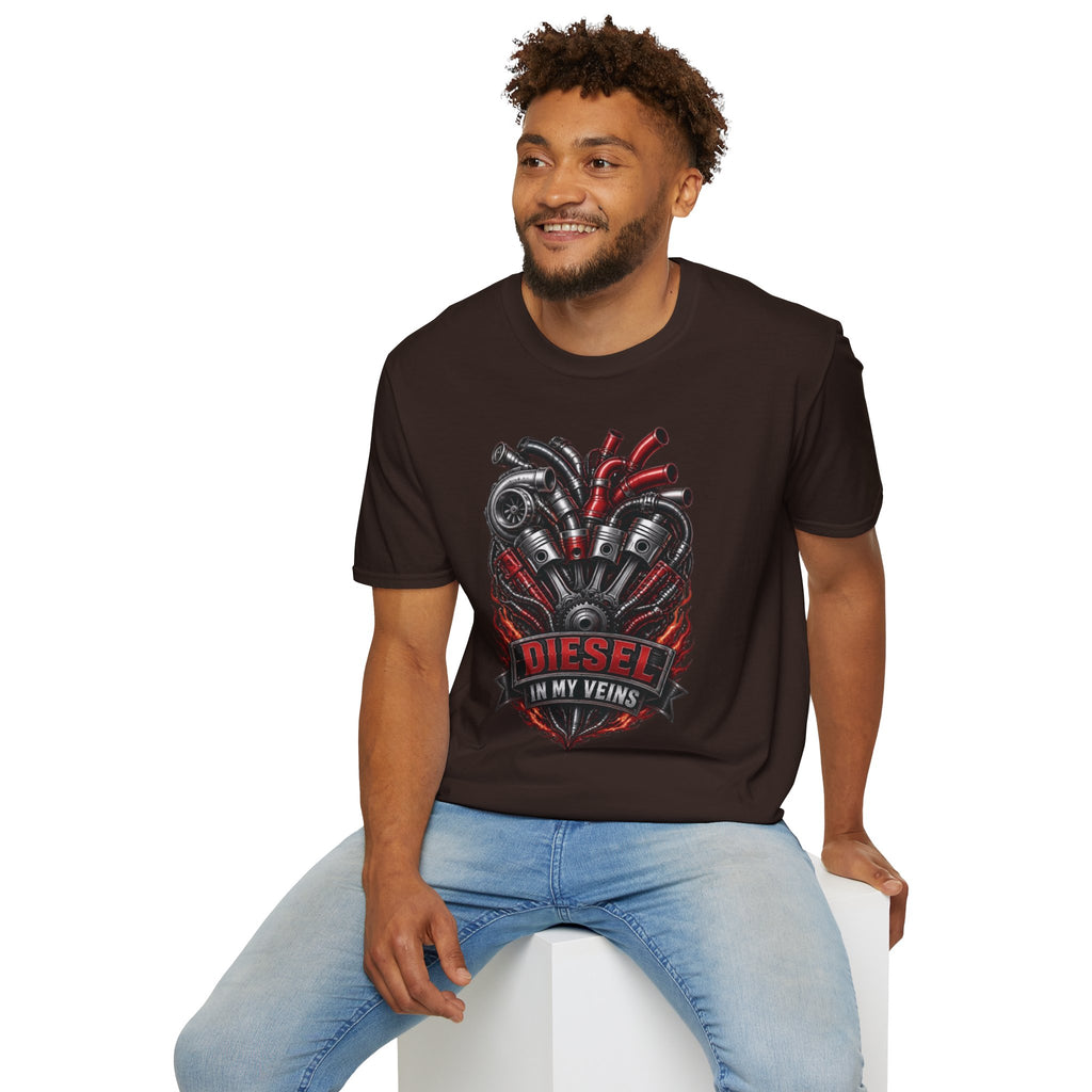 Diesel In My Veins T-Shirt — Engine Heart Graphic Tee for Car & Motor Enthusiasts