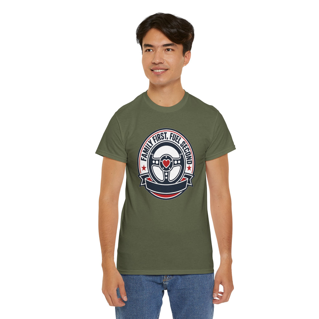 Family First, Fuel Second Tee — Steering Wheel Graphic Shirt